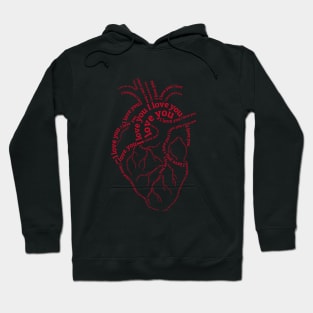 Red human heart with text "I love you" Hoodie